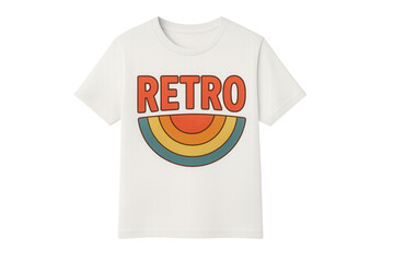 Retro t-shirt design with vintage word retro and sunset rainbow graphic, fashion apparel on transparent background