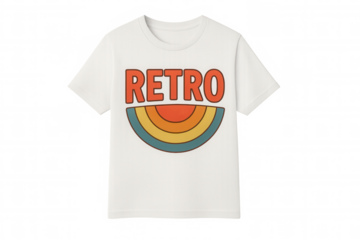 Retro t-shirt design with vintage word retro and sunset rainbow graphic, fashion apparel on transparent background