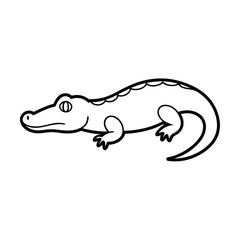 Simple cartoon illustration of a black and white alligator with a curled tail
