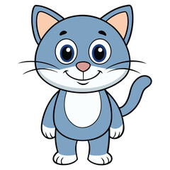 Obraz premium Cute cartoon blue cat standing and smiling with big eyes