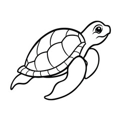 Simple line drawing of a cartoon sea turtle swimming gracefully in the water