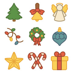 collection of Christmas icons. The 9 icons are arranged in a grid