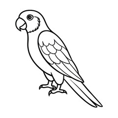 Simple line drawing of a perched parrot with detailed feathers and beak