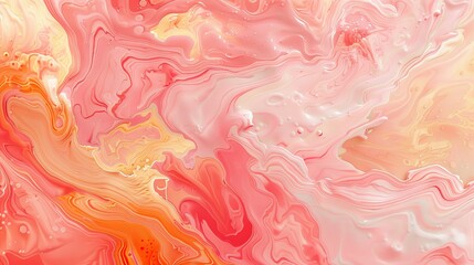 Obraz premium Abstract fluid art painting with flowing pink and orange marbling, creating a dynamic and textured surface against a black background.
