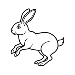 Obraz premium Simple line drawing of a rabbit in mid leap with detailed ears and tail