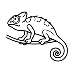 Simple outline drawing of a chameleon perched on a branch