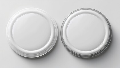 blank white plastic frisbee mockup isolated front and back 3d rendering empty frisbie for throwing mock up top view clear round toy for playing with dog tempalate vintage isolated with white