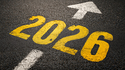 Road to 2026 with Forward Arrow Symbol Representing New Year Ambitions, Business Goals and Personal Growth Targets for Future Success