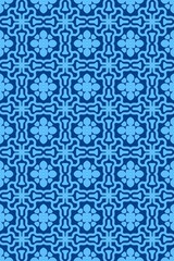 Seamless Geometric Lattice Pattern with Floral Shapes in Two Shades of Blue