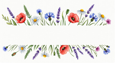 Vibrant Watercolor Wildflowers Creating a Charming Hand-Drawn Bo