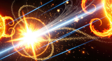 Dynamic Cosmic Abstract Light Display with Blazing Suns, Energet