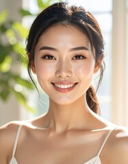 close up portrait of beautiful asian woman smiling