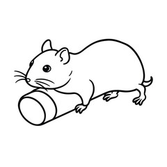 Whimsical line drawing of a cute hamster holding a small log