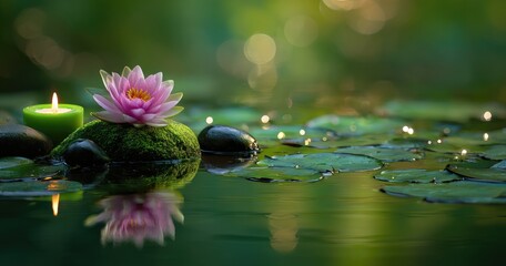 Peaceful lotus flower on water, zen-like scene