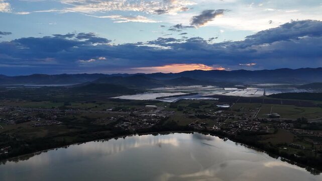 Golden Hour Panorama: Imbituba's Lakes, Fields, and Mountains