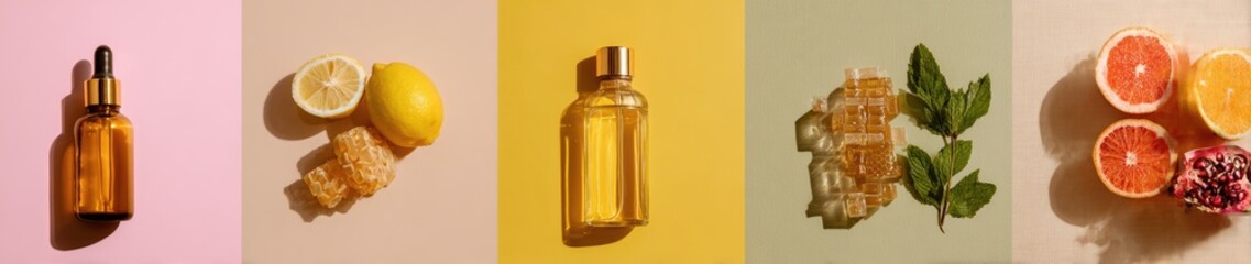 Natural Skincare Products Displayed with Citrus and Honey