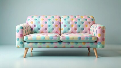 Pastel Polka Dotted Sofa on a Light Green Background A Delightful and Modern Home Furnishing
