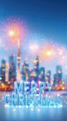 Merry Christmas celebration with fireworks, Merry Christmas city lights glowing, Merry Christmas festive background for holiday greetings and joyful New Year atmosphere