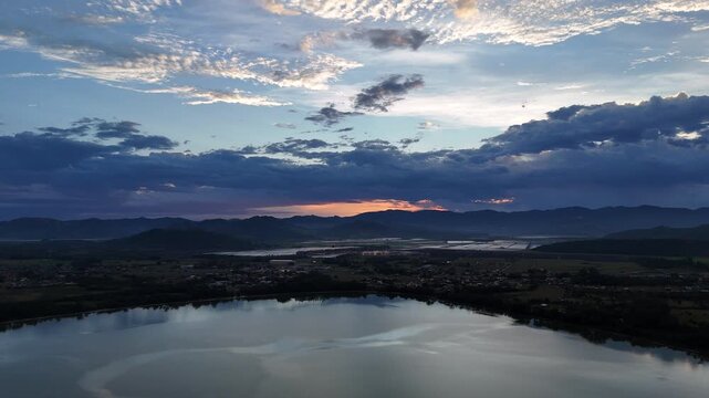 Golden Hour Panorama: Imbituba's Lakes, Fields, and Mountains