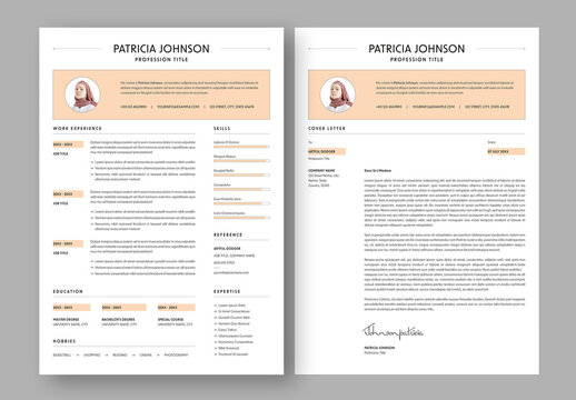 Resume and Cover Letter Layout with Peach Accents