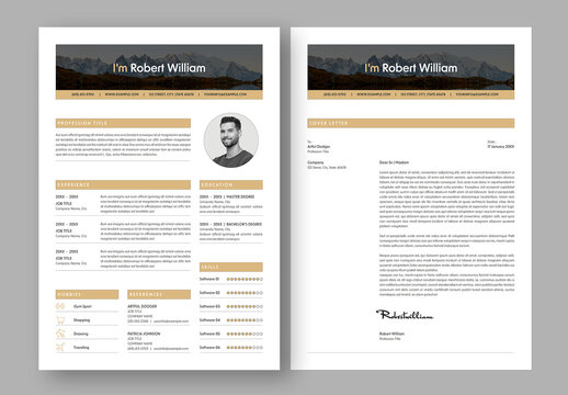 Resume and Cover Letter Layout with Golden Accents