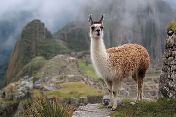 Obraz premium Inca Machu Picchu Adventures: An Amazing Journey Through Ancient Andes with Llamas