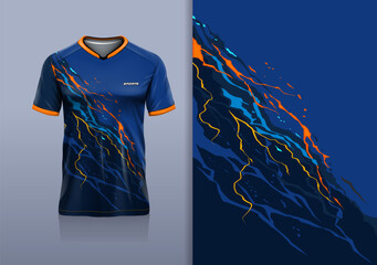 T-shirt mockup abstract texture grunge texture sport jersey design for football, soccer, racing, esports, running, blue orange color © Nimpuna O