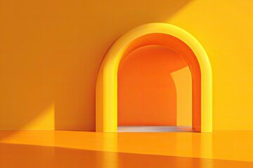 Fototapeta premium Bright, arched doorway in vibrant yellow space
