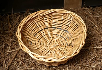 Empty woven basket, rustic texture, natural fiber, spring cleaning, handmade