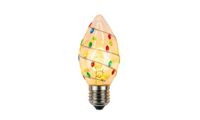Christmas light bulb isolated on transparent background, festive holiday decoration for celebration