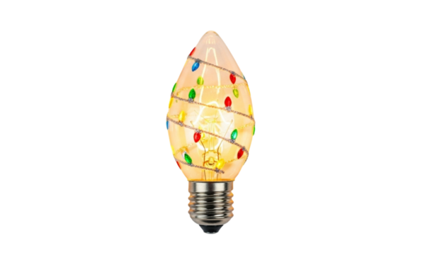 Christmas light bulb isolated on transparent background, festive holiday decoration for celebration