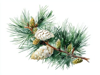 Festive Watercolor Collection of Pine Branches and Cones for Holiday Card Design