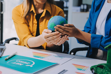 Businessman talks ESG environmental social governance policy for modish business.