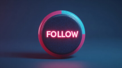 Neon follow button glowing in dark background