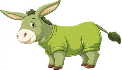 Cartoon donkey wearing a green shirt
