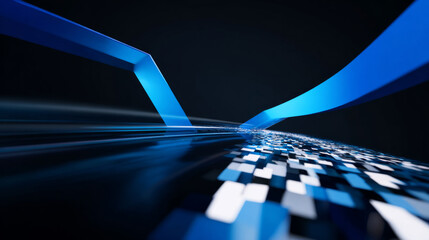 Abstract Digital Highway with Blue Light Trails