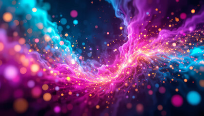 Fototapeta premium Abstract cosmic nebula with glowing particles and vibrant colors, creating a mesmerizing and dreamy atmosphere