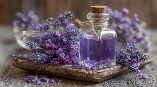Elegant Glass Vessel of Lavender Essence: A Beauty Elixir from Nature's Purple Herb