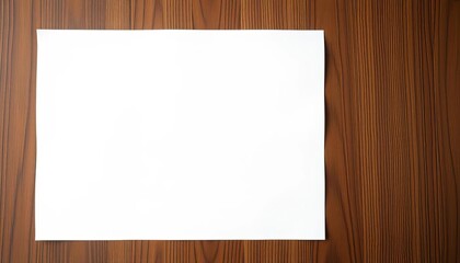 A crisp, white sheet of blank paper lies flat on a wooden surface,  backdrop,  bright