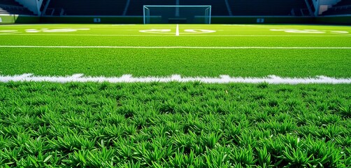 Green artificial turf football field, yard lines visible,  surface,  athletics