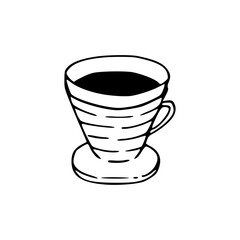 hand drawn of pour-over coffee dripper and server