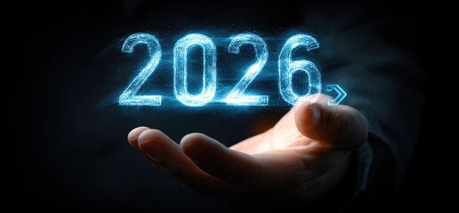 Holographic 2026 year displayed in a hand