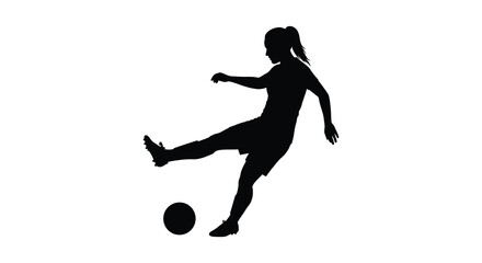 A female athlete dynamically kicking a soccer ball striking pose silhouette