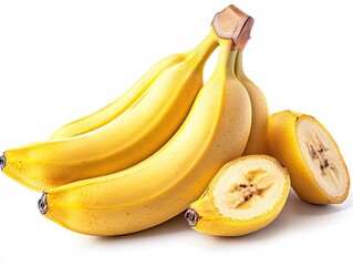 Bunch of ripe bananas, one halved