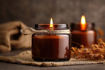 Handcrafted Brown Glass Candles Infused with Essential Oils for Organic Wellness and Spa Relaxation