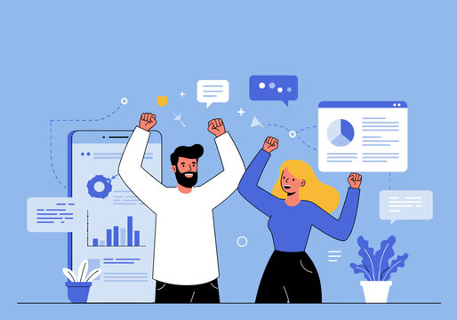 Celebrating success and achievement office environment digital positive vibes creative perspective