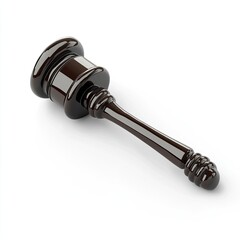 Polished dark-brown wooden gavel, angled on white background