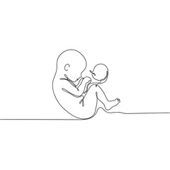 Embryo drawing designed in minimalist black ink on a transparent background, scientific visualization for research purposes.