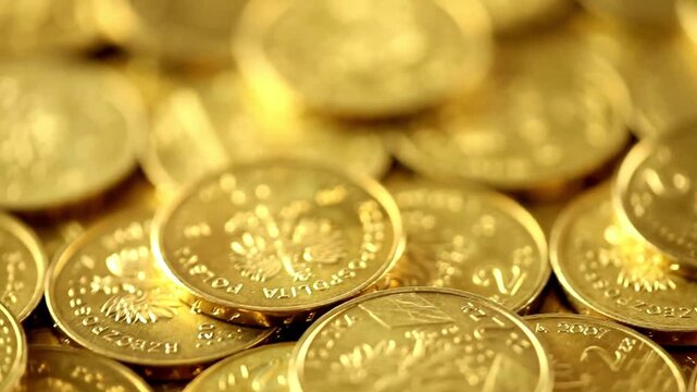 Collection of one ounce gold coins background and business or finance saving money gambling savings precious fortune