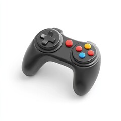 Black game controller, isolated on white.  Colorful action buttons